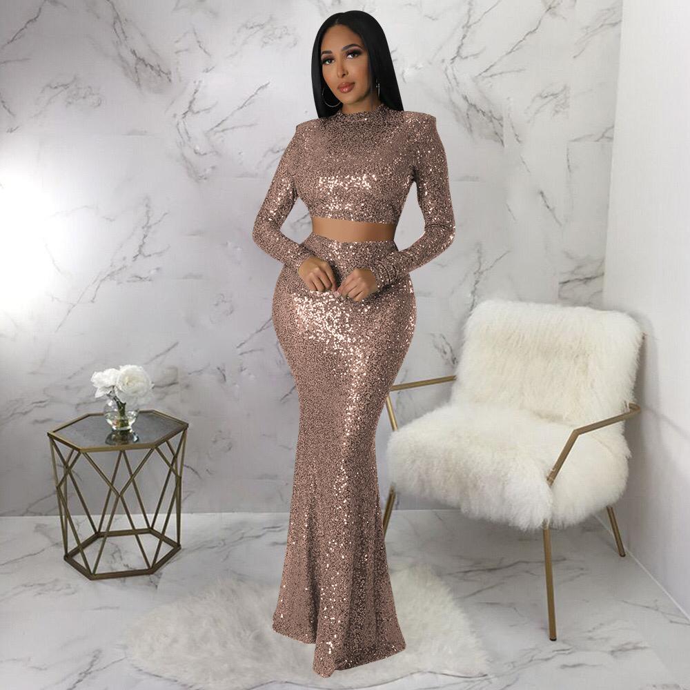 Long Sleeve Turtleneck Crop Top With High Waist Bodycon Trupmet Skirt